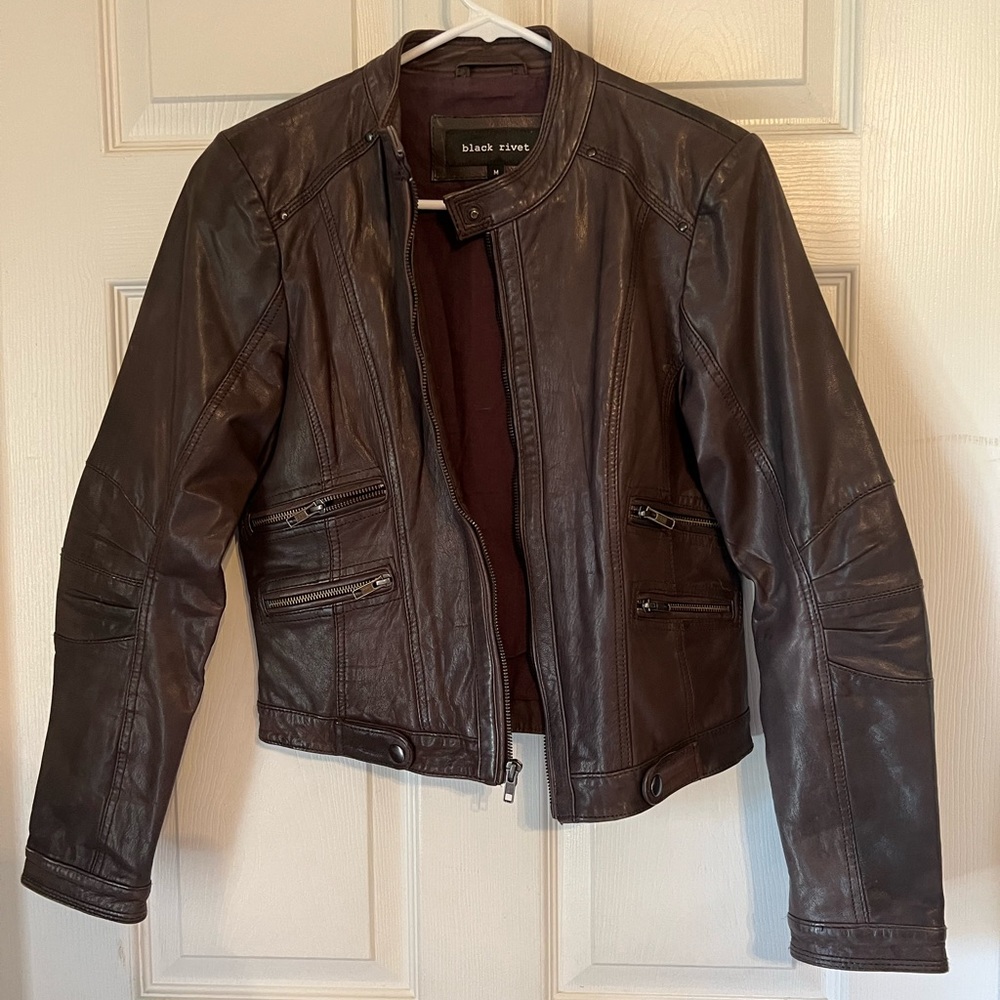 Black Rivet Brown leather jacket Never Worn!